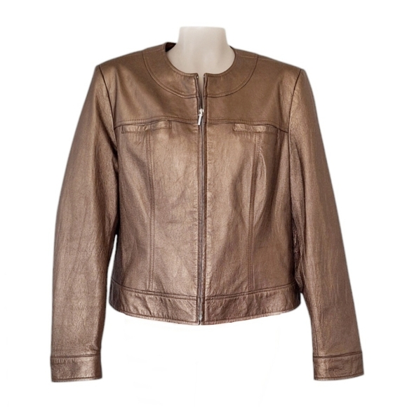 Bernardo Metallic Gold Bronze Leather Jacket Y2K Indie Rocker Event - Picture 1 of 7